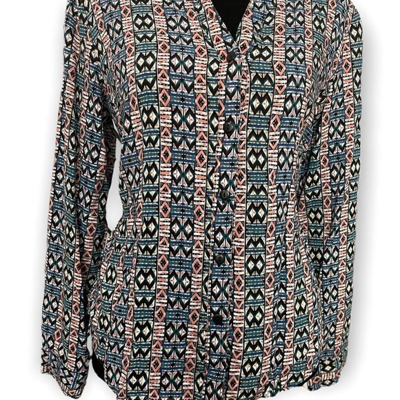 Geometric Printed Multicolored Blouse By Life Style Size Medium Casual Workwear - Picture 4 of 7
